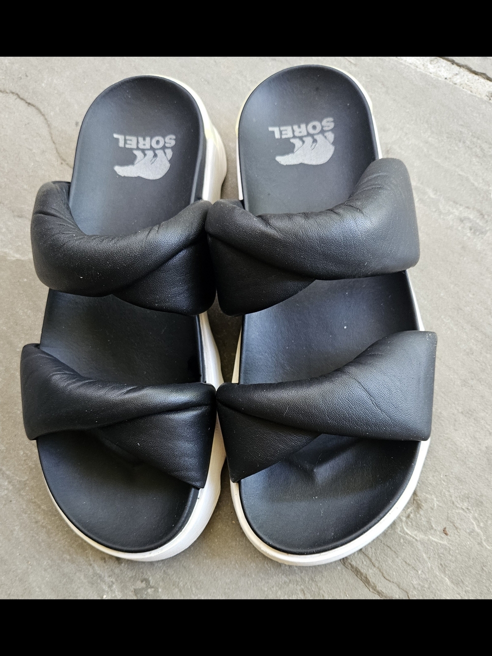 SOREL Black Padded Double-Band Slide Sandals. Size US10. Good Conditiion.